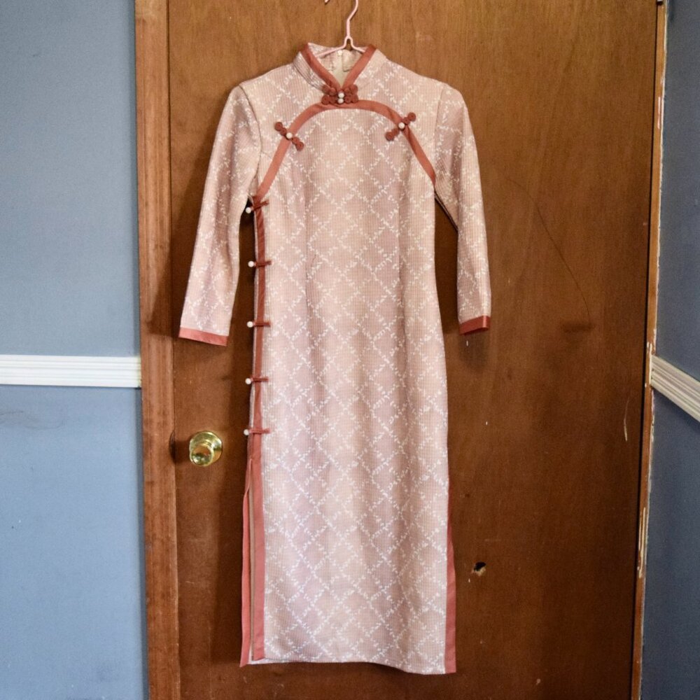 Orange Plaid Qipao Midi Dress - Chinese Cheongsam